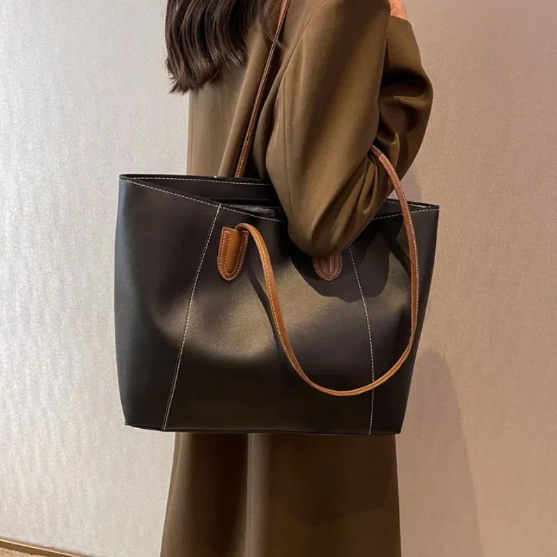 Hot Selling Light Luxury Sewing Thread Pu Zipper Women's Handbag New Fashionable Women's Commuting Shoulder Bag Tote Bag