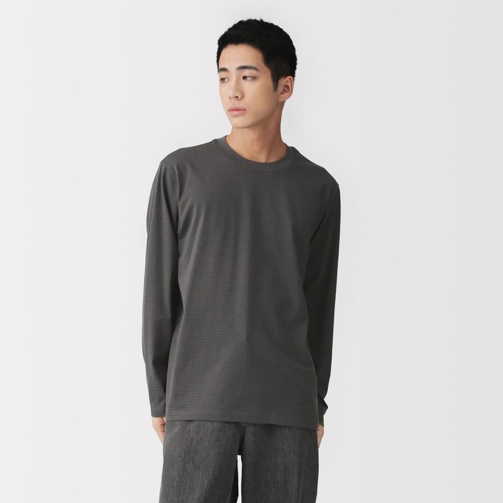 MUJI Jersey Knit Crew Neck Long Sleeve AB1MLA6S Dark Gray Stripe XL Men's T-Shirt