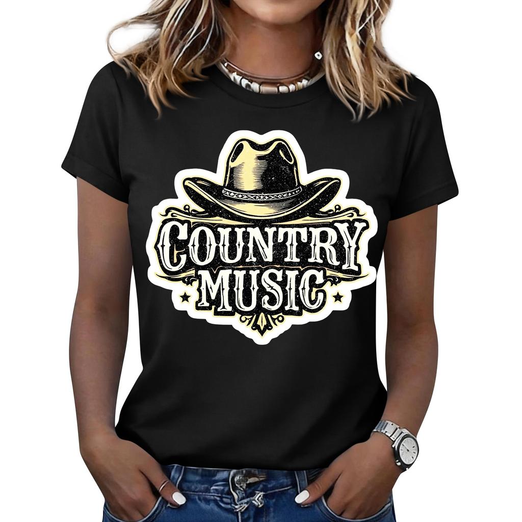 Women's Fashionable Casual Music Festival Print Round-Neck Short-Sleeve T-Shirt