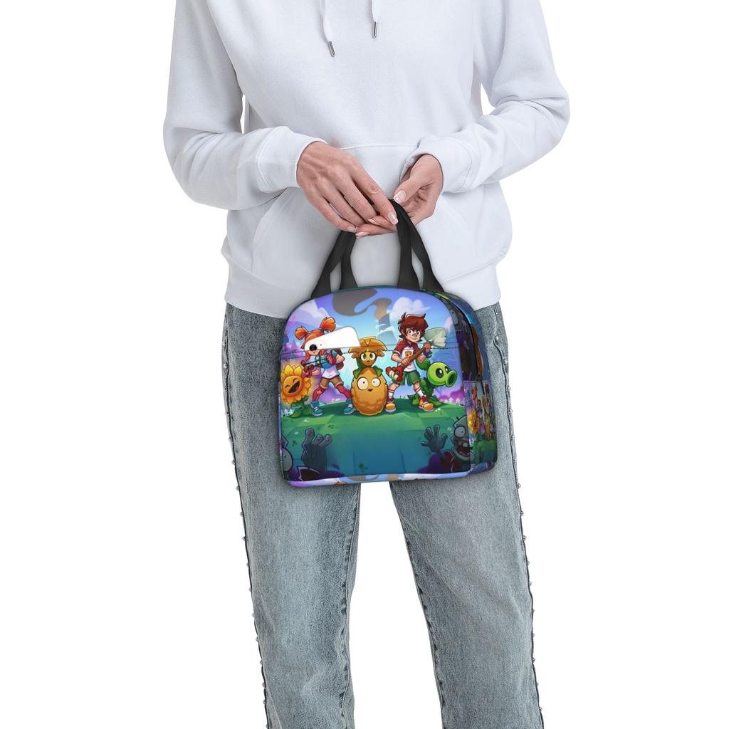 Custom Plants Gaming Zombies Insulated Lunch Bags for Camping Travel Video Game Resuable Thermal Cooler Bento Box Unisex