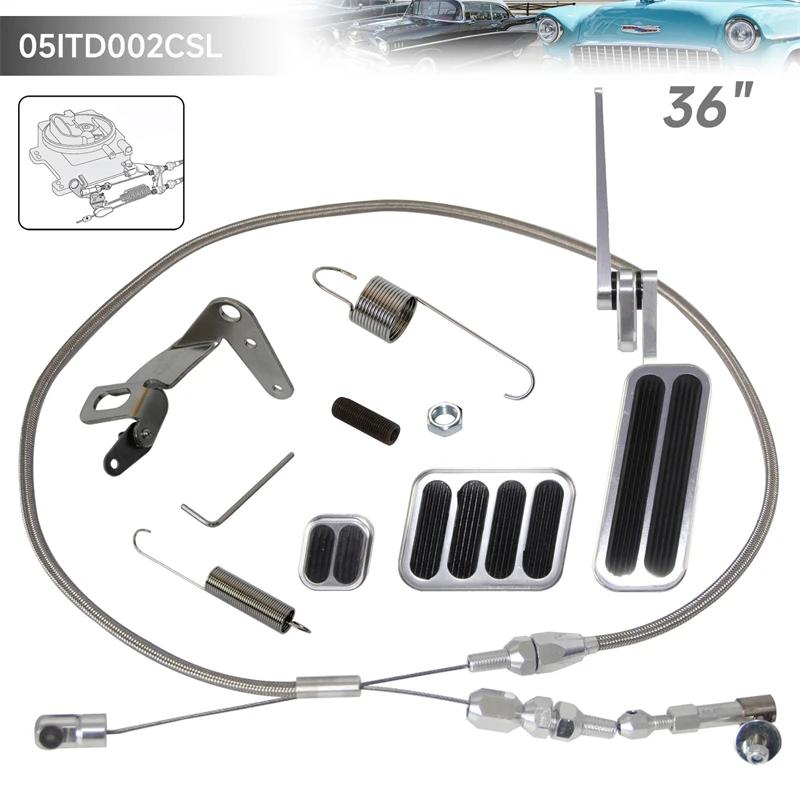 Gas Pedal w/Brake +Clutch Pad & 24"/36'' Throttle Cable Bracket Spring Kit XL Series Billet Aluminum Non-Slip Black/Silver