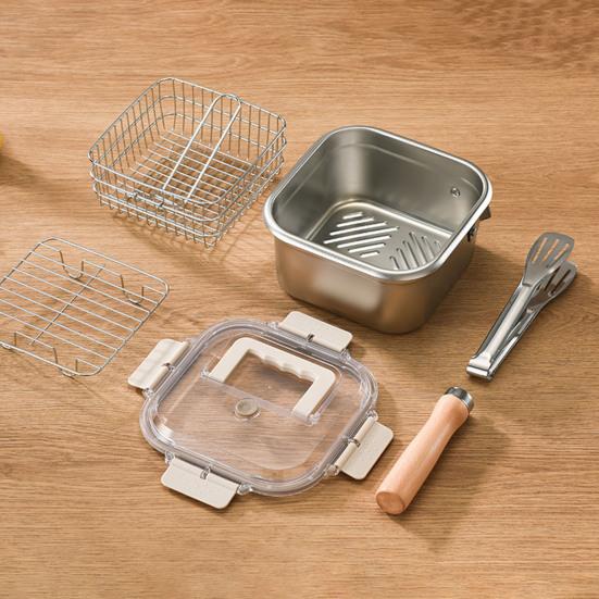 Stainless Steel Deep Fryer 5-in-1 Fryer Steamer Baker Strainer Portable Outdoor Cooking Pot with Basket