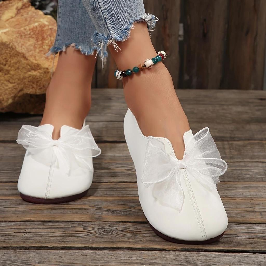 Retro 2025 New Style Outerwear Round-Toe Soft-Sole Bow-Decorated Mary Jane Flats
