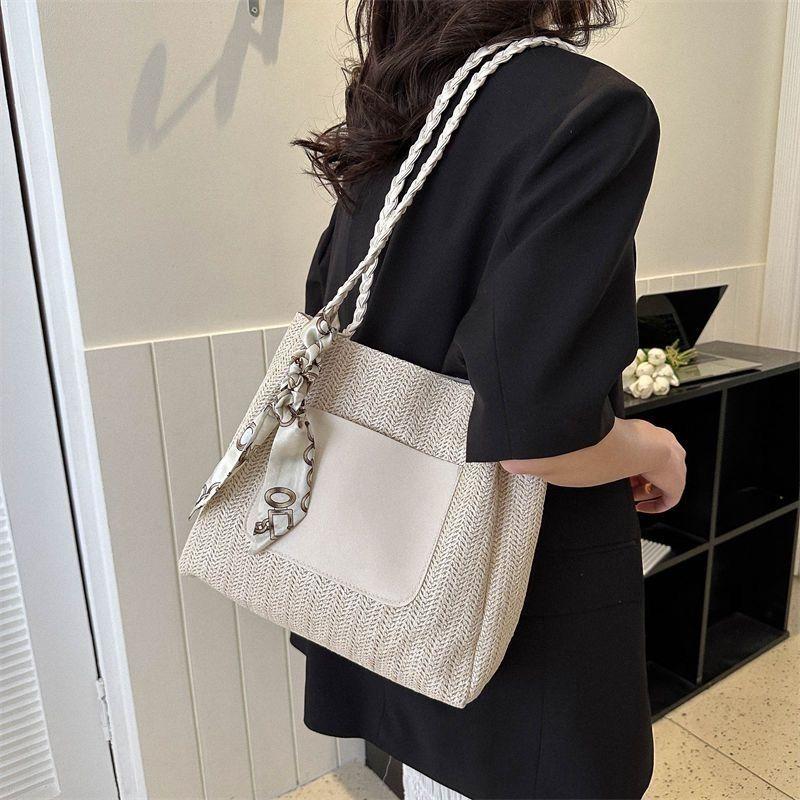 Women's large capacity tote bag tide fabric shoulder bag fashion straw casual bag new crossbody braided straw article bags