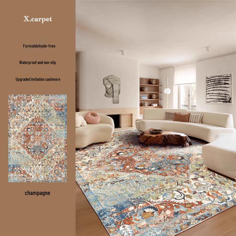 Persian Style Imitation Cashmere Non-Slip Rug - Machine Washable Living Room, Bedroom, or Coffee Table Floor Mat