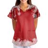 Women's Christmas Print Loose Fit V-Neck Short Sleeve Scrub Top with Pockets for Work