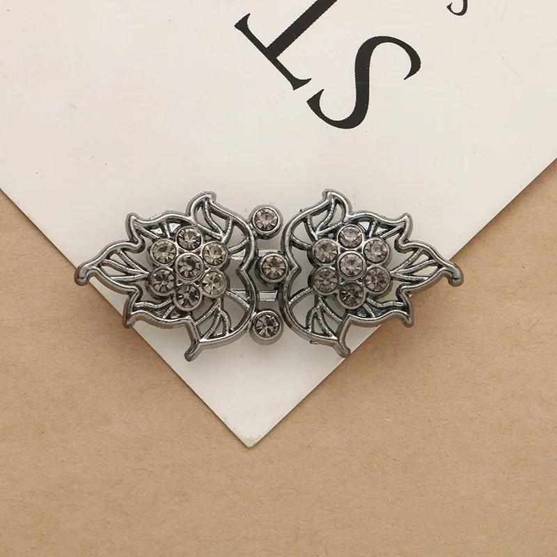 1 Pair Connectors Clasps Rhinestone Buckle Metal Button Waist Extender Hooks Eyes Clasps Fastener for Clothes