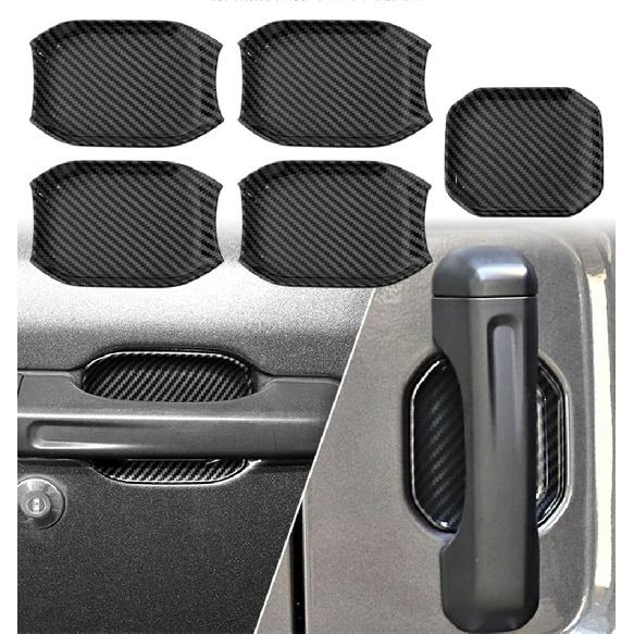 ABS Exterior Door Handle Bowl Trim Compatible with Jeep Wrangler JL JLU Gladiator JT 2018-2023 (5pcs/Set, Carbon Fiber Grain)