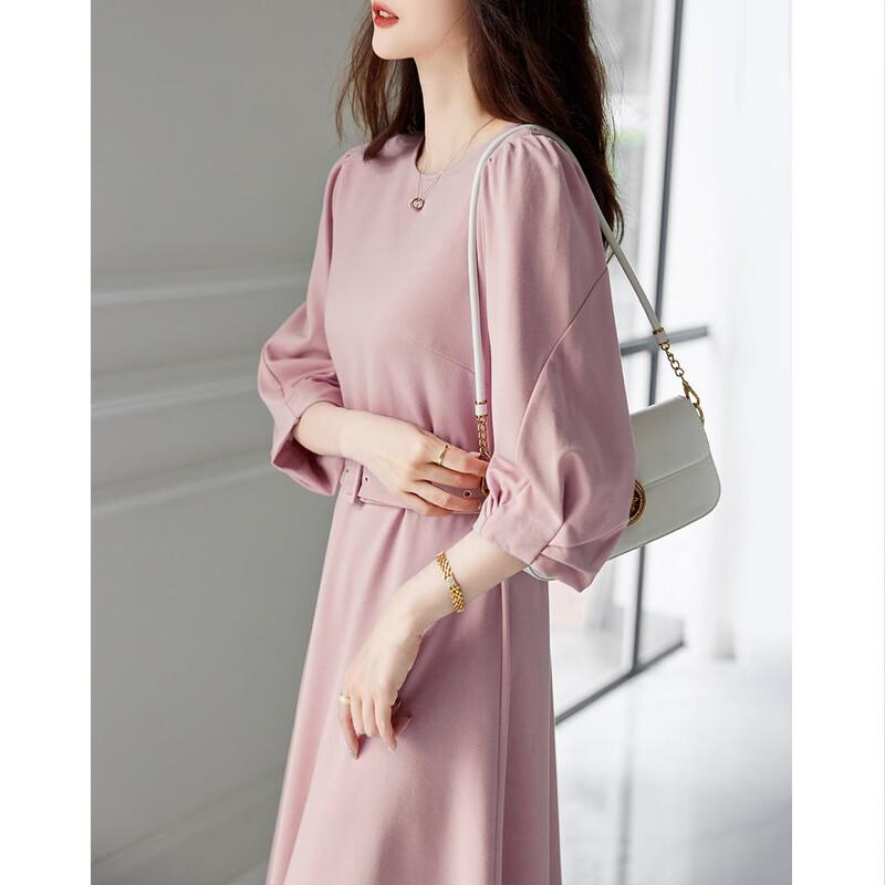 Demana Hepburn Style Round Neck Lantern Sleeve Mid-Length Dress