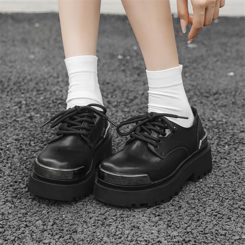 

2024 нишевая обувь дерби для пригородных поездок модные британские мужские и женские туфли с круглым носком и толстой подошвой, увеличивающие высоту универсальные повседневные кожаные туфли 59013-J 46