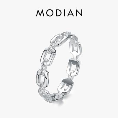 Modian Klarer CZ-Ring aus 925er-Sterlingsilber, exquisiter stapelbarer Fingerring für Damen, Statement-Schmuck