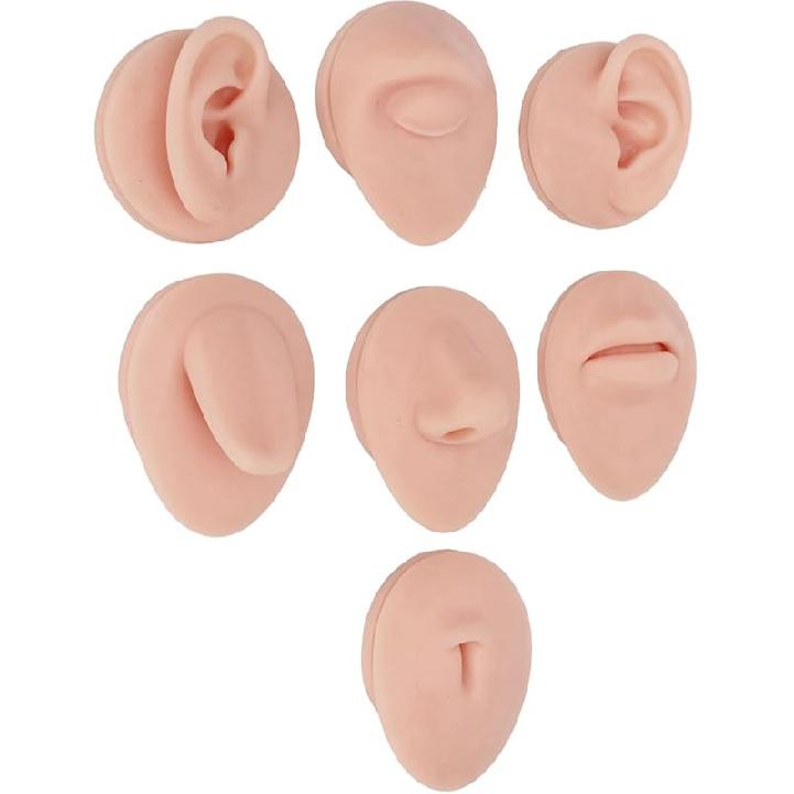 

Мягкий силиконовый гибкий макет части тела, силиконовый нос язык рот глаз пупок ухо модель, поддельное ухо с 2 основаниями для практики пирсинга, акупунктуры и Medium Fleshcolor
