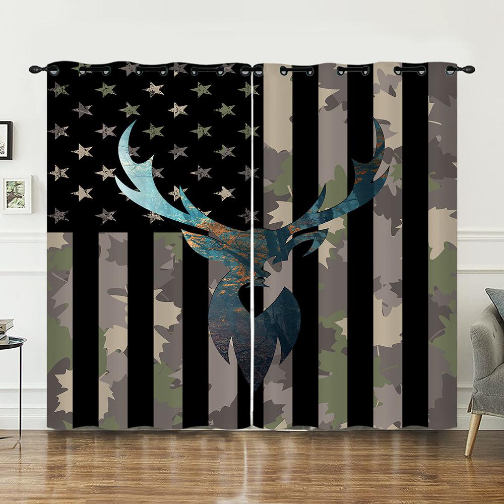 

Шторы Звезды и полосы Животные Олень Медведь Шторы Спальня Гостиная Блэкаут шторы Перфорированные 97cm*114cm*2