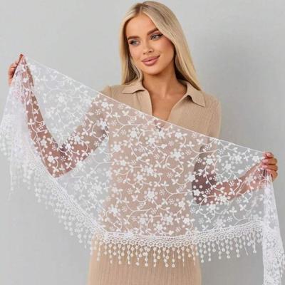 Embroidered Lace Scarf For Church Shawl Catholic Veil Church Scarf Sheer Floral Scarves Prayer Shawl Spanish Mantilla For Church