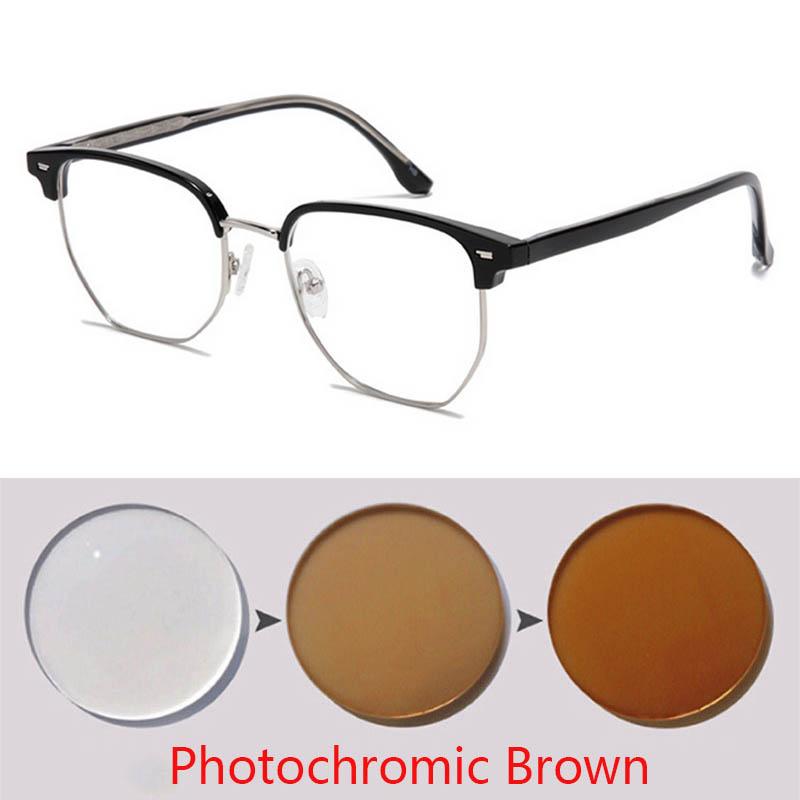 Fashionable Semi-Rimless Eyeglasses Frames With Temples Short-Sight Eyewear Diopter 0 -0.5 -0.75 -1.0 To -6.0