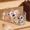 Relief handbemalte Glastasse Kreative süße Katze Kaffeetasse Latte Tasse Paar Tasse Frühstückstasse Haushaltswassertasse Teetassen