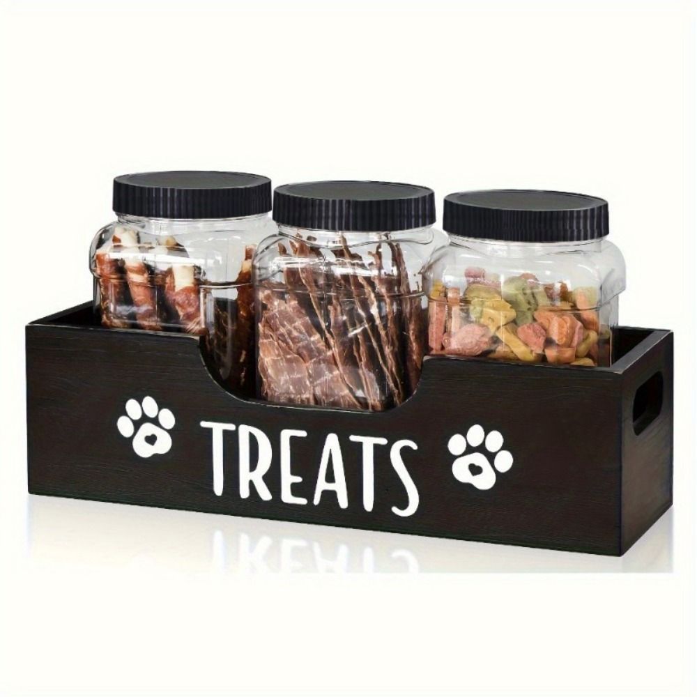 Creative Wooden Dog Treat Container Practical Dog Food Storage Holder Cat Food Storage
