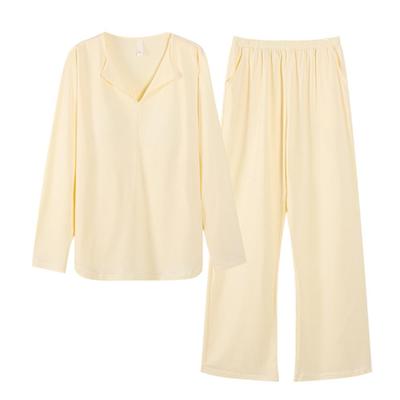 IDOWELL Long Sleeve Pajama Set with Modal and Long for and Fall Size Women's Cups, Cotton, Loungewear, Pants, Soft, Spring, Summer, (Beige, XL)