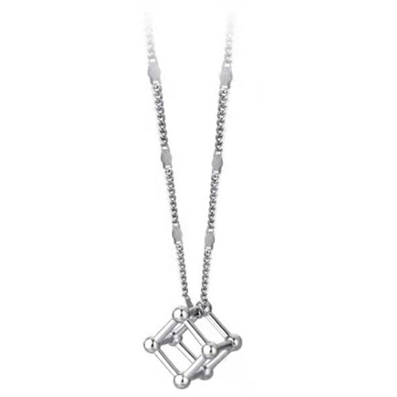 Creative Geometry Hollowed-out Cubic Pendant Necklace for Woman Korean Personalized Collarbone Chain Jewelry