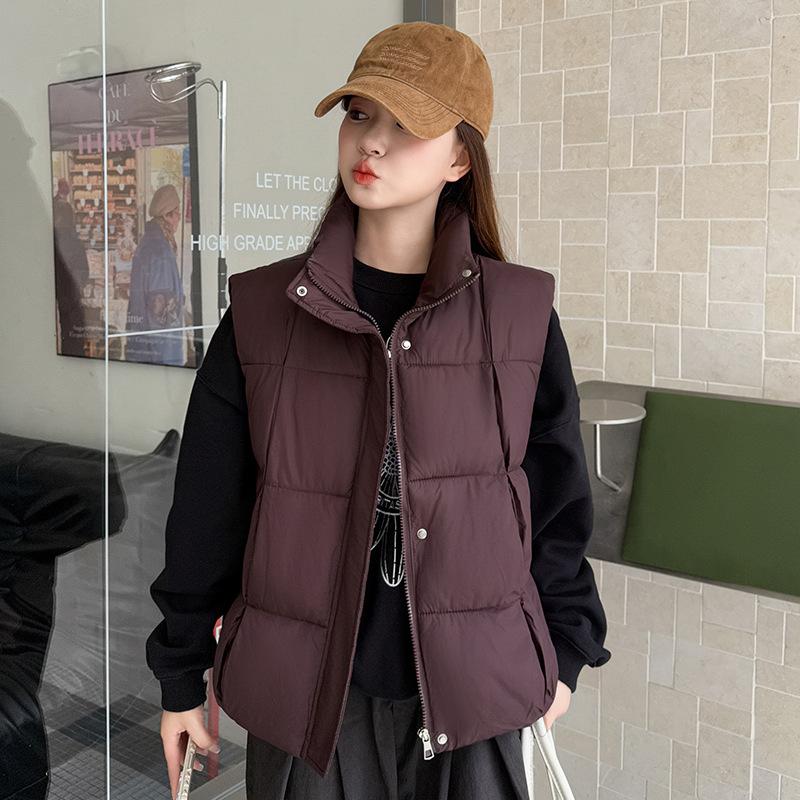 Autumn and Winter New Cotton Vest Women's Simple Fashion Short Stand-up Collar Cotton Clothes Vest Sleeveless Vest Jacket