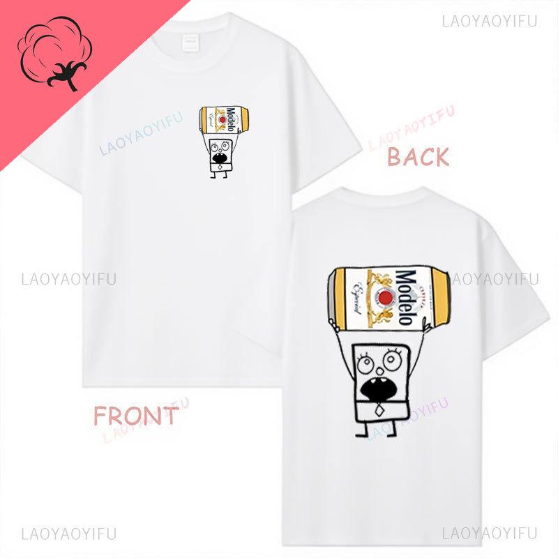 Doodlebob Modelo Beer Essential T-shirt 100% Cotton Short Sleeve Casual Funny Graphic Tee Humor Cute Streetwear Harajuku Mexico S