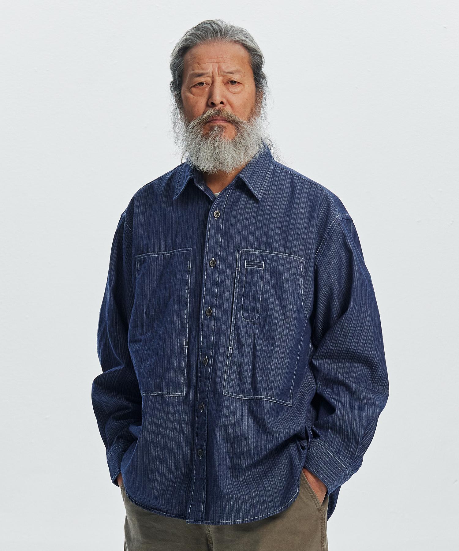 Prism Works Denim Carpenter Pocket Work Shirt _ Indigo Stripe Indigo Stripe/L