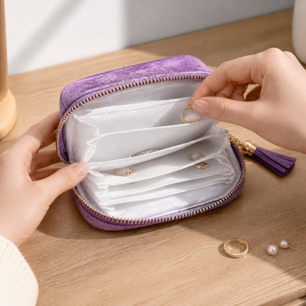6 Layer Jewelry Organizer Bag Chenier Women Coin Purse Travel Jewelry Case Travel Commuting Daily