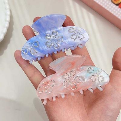 Iridescent Rhinestone-inlay Hair Claw Korean Style Acrylic Hair Claw Women Shark Clip  Headwear