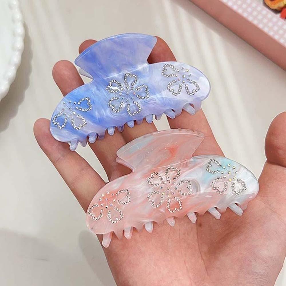 Korean Style Women Shark Clip Iridescent Acrylic Hair Claw Rhinestone-inlay Hair Claw Female