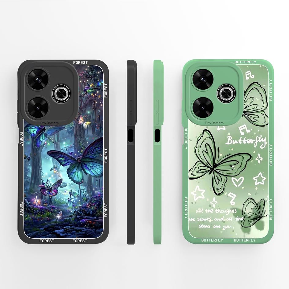 Pentru Redmi 12 13 14 13C 13R 14C 14R 4G 5G Huse Huse Flori cool Estetică Fluture Protecție pentru cameră Silicon lichid moale Potrivit pentru bara de protecție Redmi