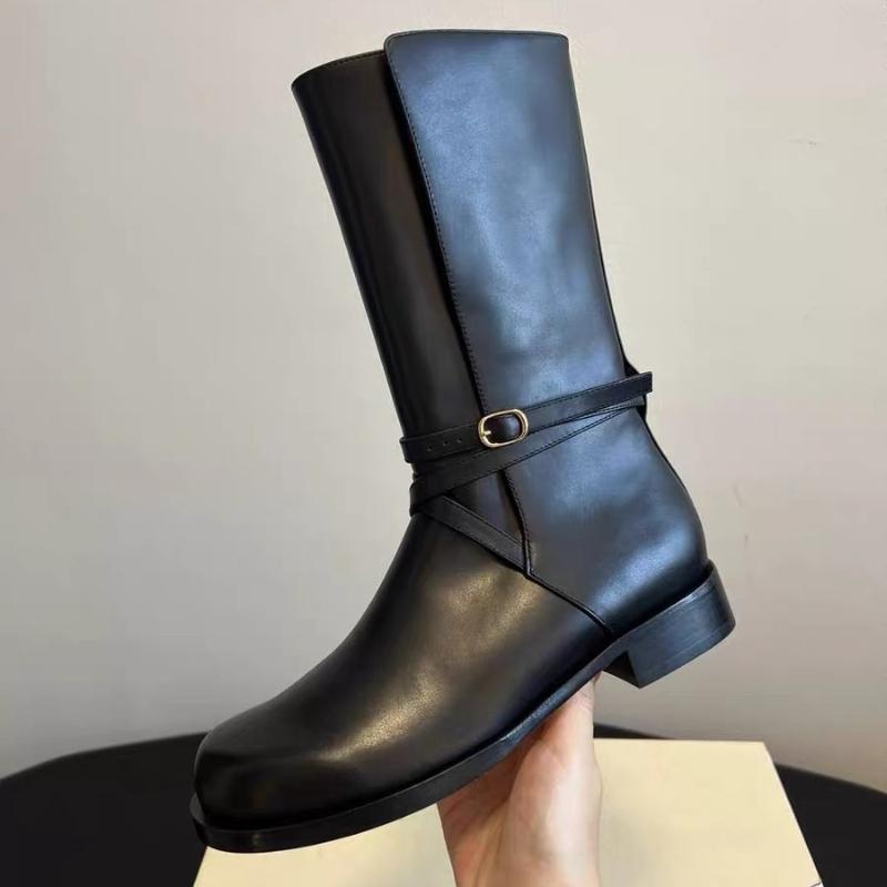 British Style Black Soft Leather Ankle Boots Women Luxury Metal Buckle Decoration Platform Boots Cozy Waterproof Non-slip Boots