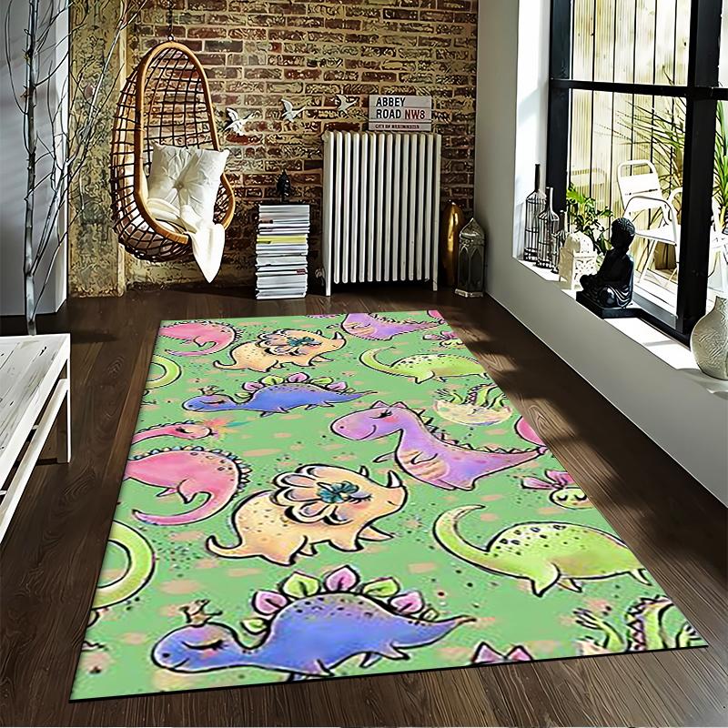 Colorful Dinosaur Pattern Carpet for Kids Room, Pink Green Design. Suitable for Use As an Anti-slip for Living Room Bedroom Sofas