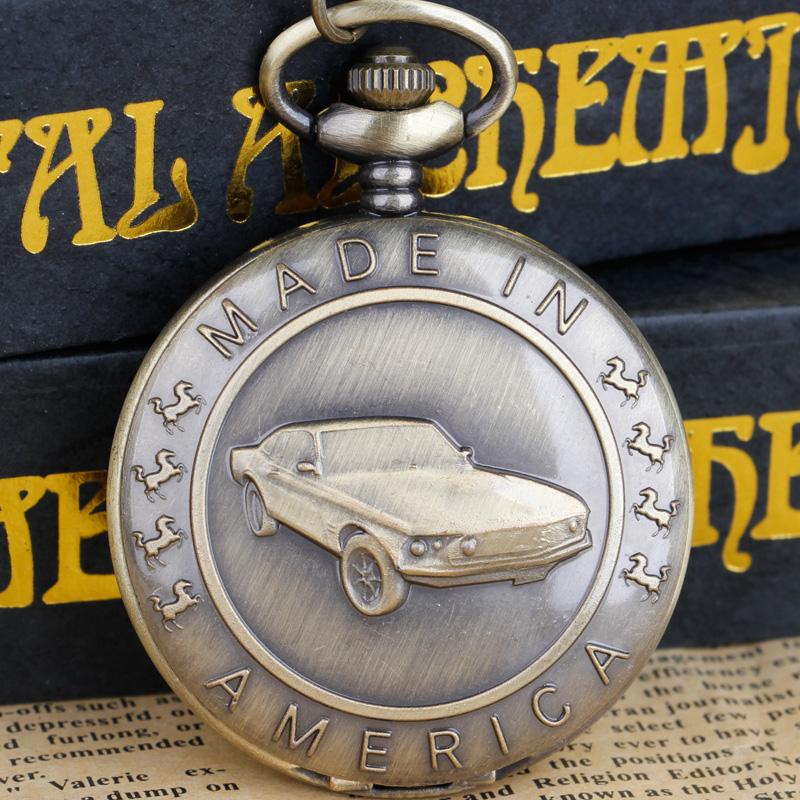 

Vintage Embossed American Sports Car Pocket Watch Gifts Fashion Retro Necklace Timing Pendant Men Women Bronze Quartz Clock
