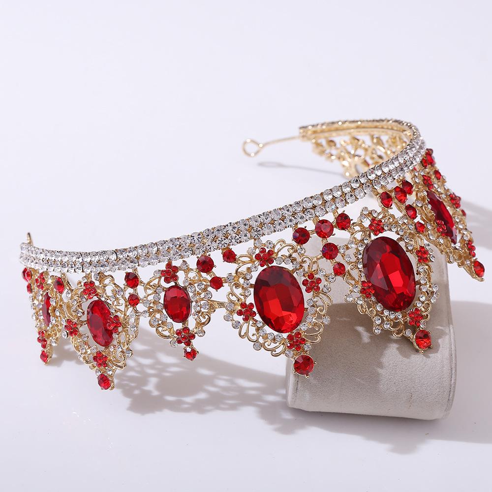 Luxury Big Rhinestone Bridal Tiaras Crown Baroque Green Crystal Diadem For Bride Headband Wedding Hair Jewelry Dress Accessories