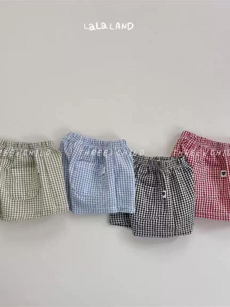 Korean Style Unisex Kids Plaid Beach Shorts