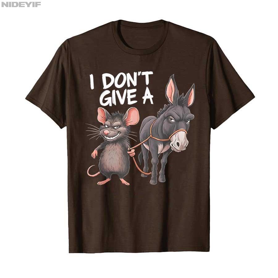 I Don't Give a Rats Ass Mouse Donkey Funny Sarcastic Animal T-shirt For Men Women 100% Cotton T Shirts Short Sleeve Tops 1016-1