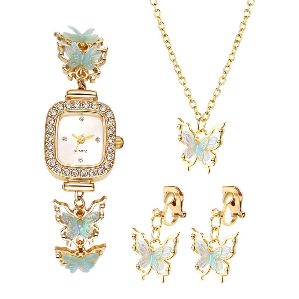 Women's Butterfly Watch Earrings Necklace Cute Stylish Waterproof Analog Quartz Watch Fashion Accessory for Women - Birthday Anniversary Mother's
