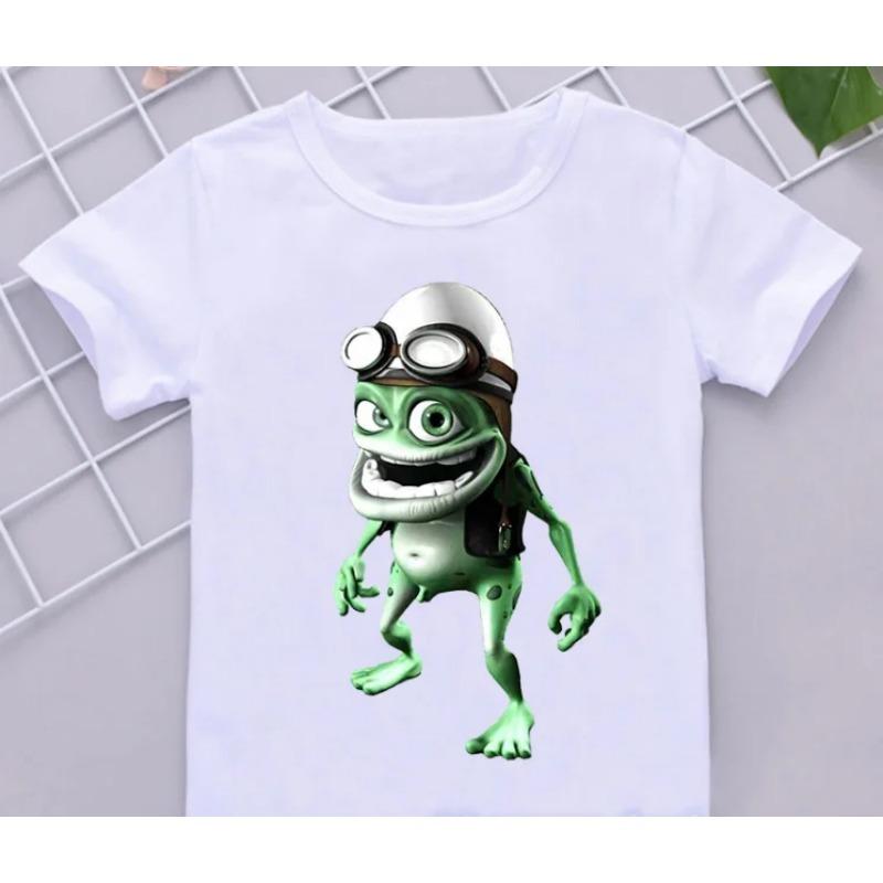 

Смішні футболки для хлопчиків Новий Crazy Frog Аніме Мультяшний Принт Дитячі футболки Хіп-Хоп Одяг Біла Сорочка З Коротким Рукавом Топи 110
