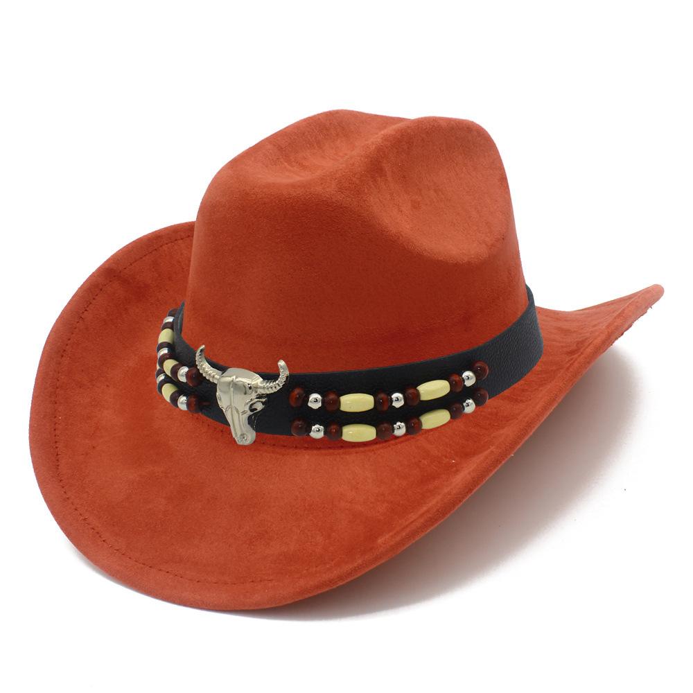 European and American Retro Ethnic Style Suede Top Hat Fashion Big Eaves Western Cowboy Hat Personalized Bull Head Tibetan Jazz Hat