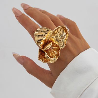 DIEZI Exaggerated Big Flower Geometric Metal Gold Silver Color Open Ring Women Men Goth Punk Couple Adjustable Rings Jewelry