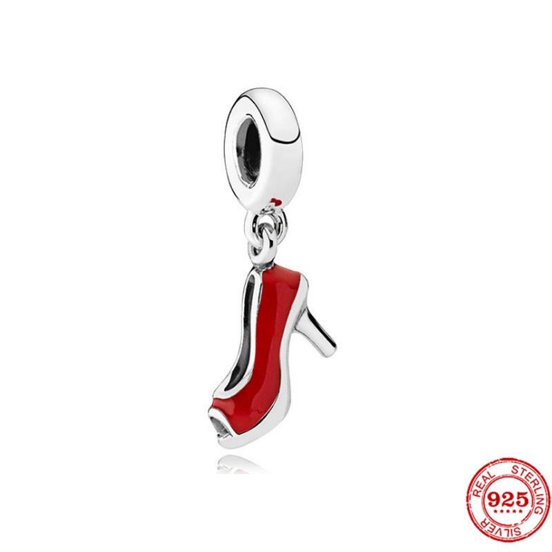 925 Sterlingsilber DIY Schmuck Lippenstift High Heels Liebesherz Hantel Apfel Charm Perle Armband