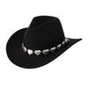 European and American hollow metal oversized love chain hat chain hip hop punk cowboy hat top hat retro felt hat