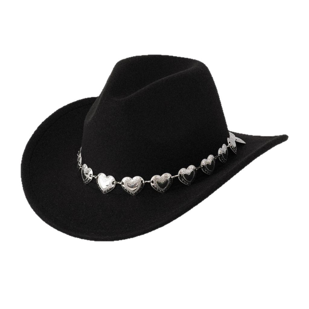 European and American hollow metal oversized love chain hat chain hip hop punk cowboy hat top hat retro felt hat