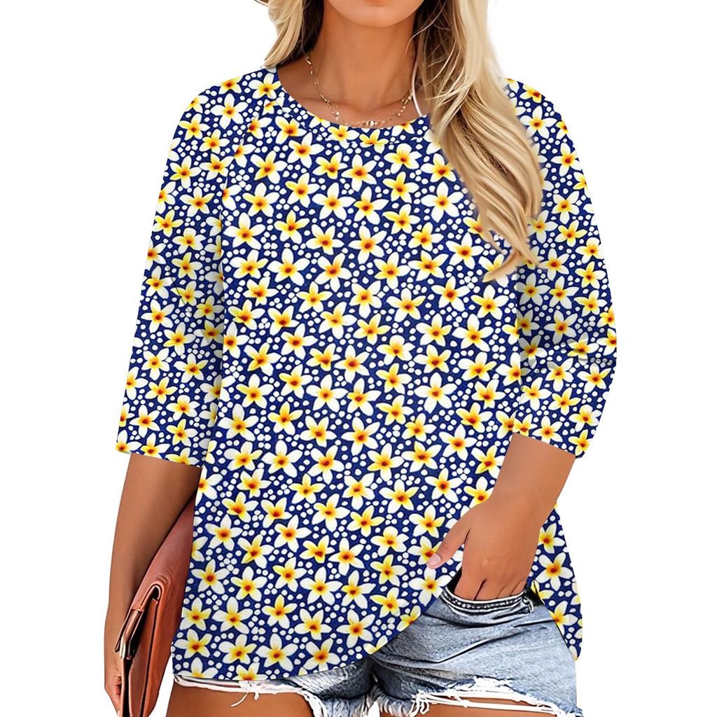 Women's Fashion Casual Print Round Neck 3/4 Sleeve T-Shirt Top