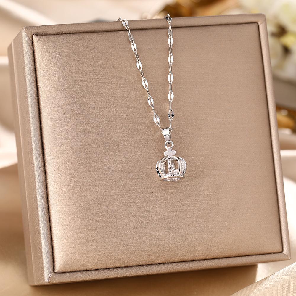 Women's Silver Titanium Steel Necklace with Micro-Inlaid Zircon - Elegant, Durable Clavicle Chain Jewelry