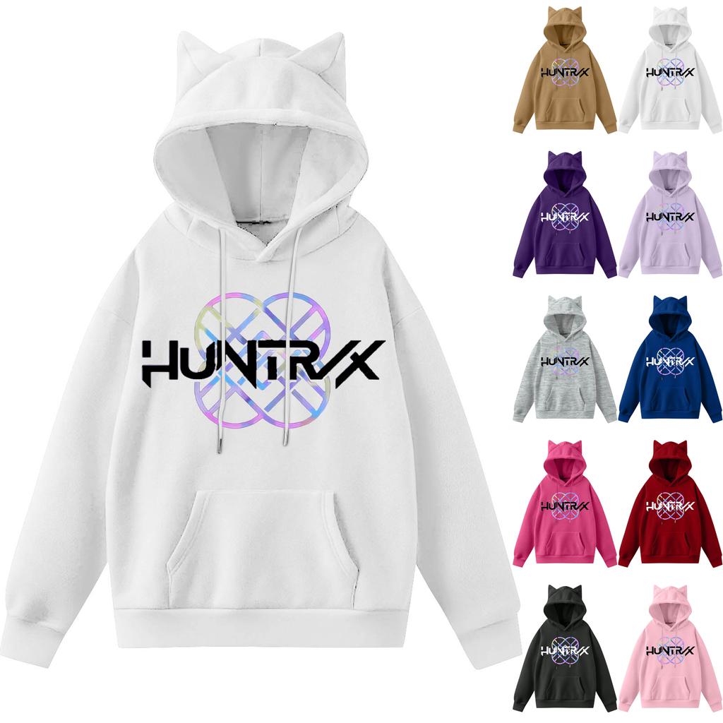 Ladies Fashion Casual Long Sleeve Printed Round Neck Hoodie Pullover Top With  Pockets