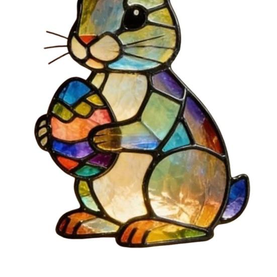 Osterhase Acryl Sonnenfänger Ornament im Buntglas-Stil Bunte Fensterhänge-Dekoration für Ostern Geburtstag Frühling Garten Hausdekor Geschenk