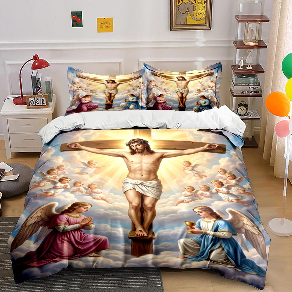 Religious Jesus Cross Bedding Set 3PCS Bedding set (1 duvet cover, 2 pillowcases, duvet not included) 135x200cm
