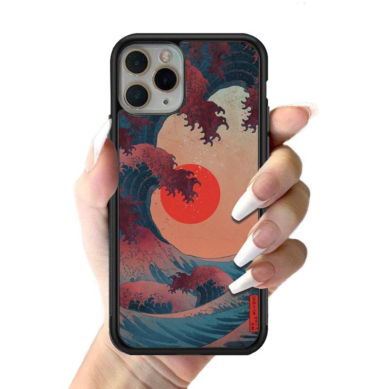 Japanese Wave Anime Dragon Phone Case Silicone PC+TPU Case for iPhone 11 12 13 Pro Max 8 7 6 Plus X SE XR Hard Fundas
