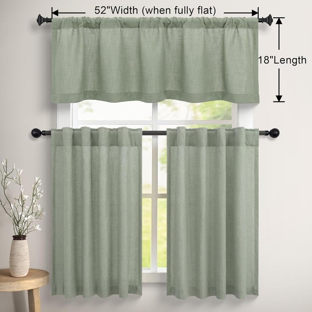 DANCURTON Sage Green Valance for Windows Kitchen Living Room Valance Rod Pocket Boho Farmhouse Country Rustic Bathroom Small Window Treatment Semi